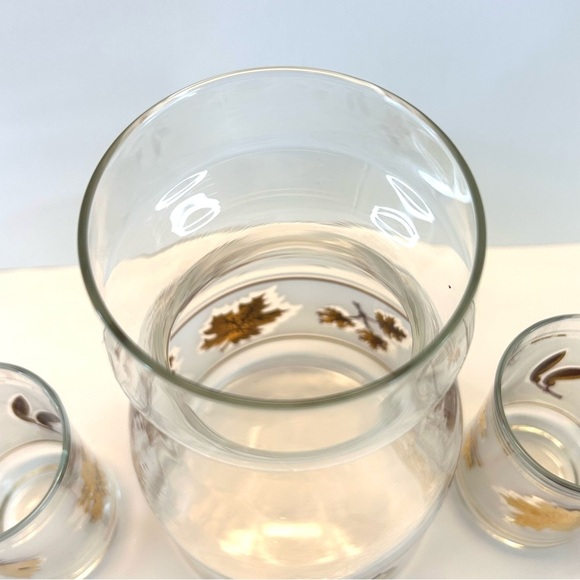 Vintage Libbey 3 Juice Glasses Gold Maple Leaf Frosted Lidded Kraft Pitcher MCM - Picture 3 of 12